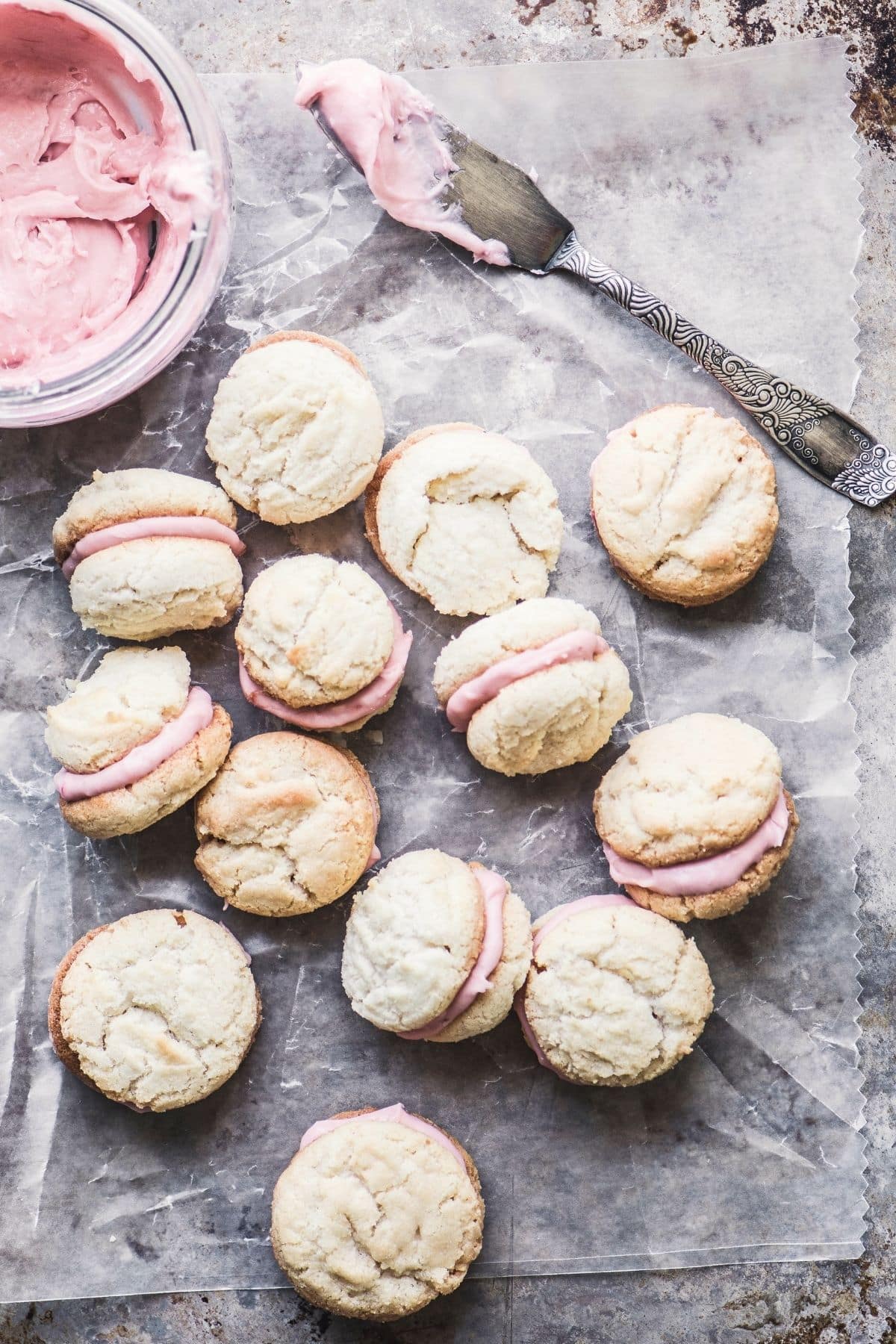 rhubarb baci di dama cookies.