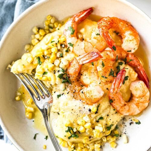 Sweet corn polenta with shrimp.