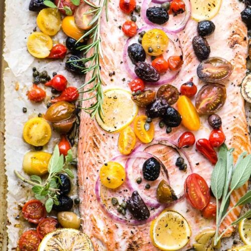 Roasted Mediterranean side of salmon