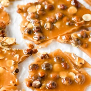 toasted hazelnut toffee, shattered into pieces.
