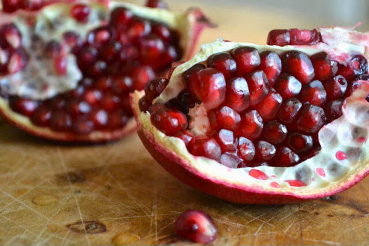 Glistening pomegranate seeds.