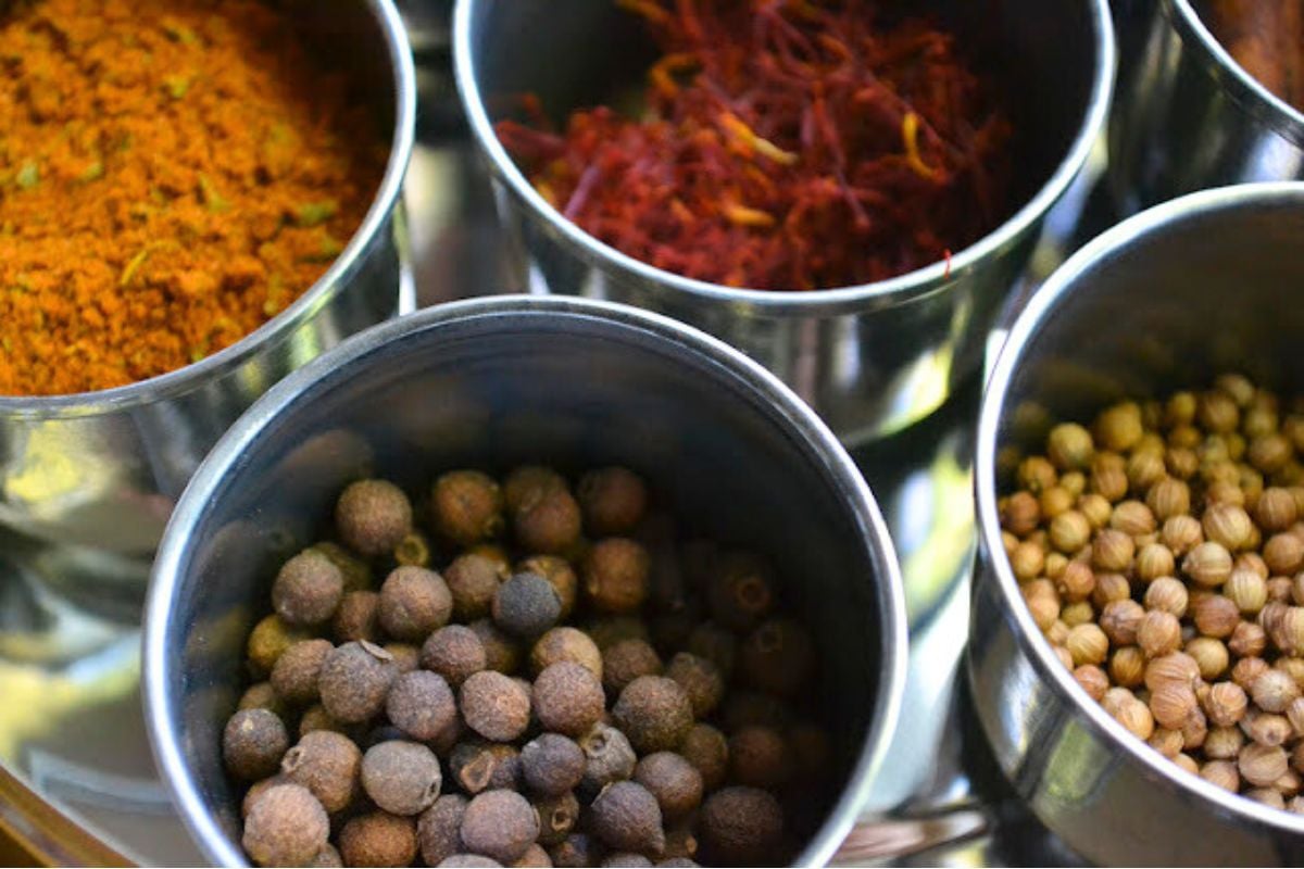 Close up on spices used to make Persian jeweled rice.