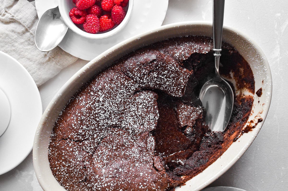 Serving chocolate lava cake.