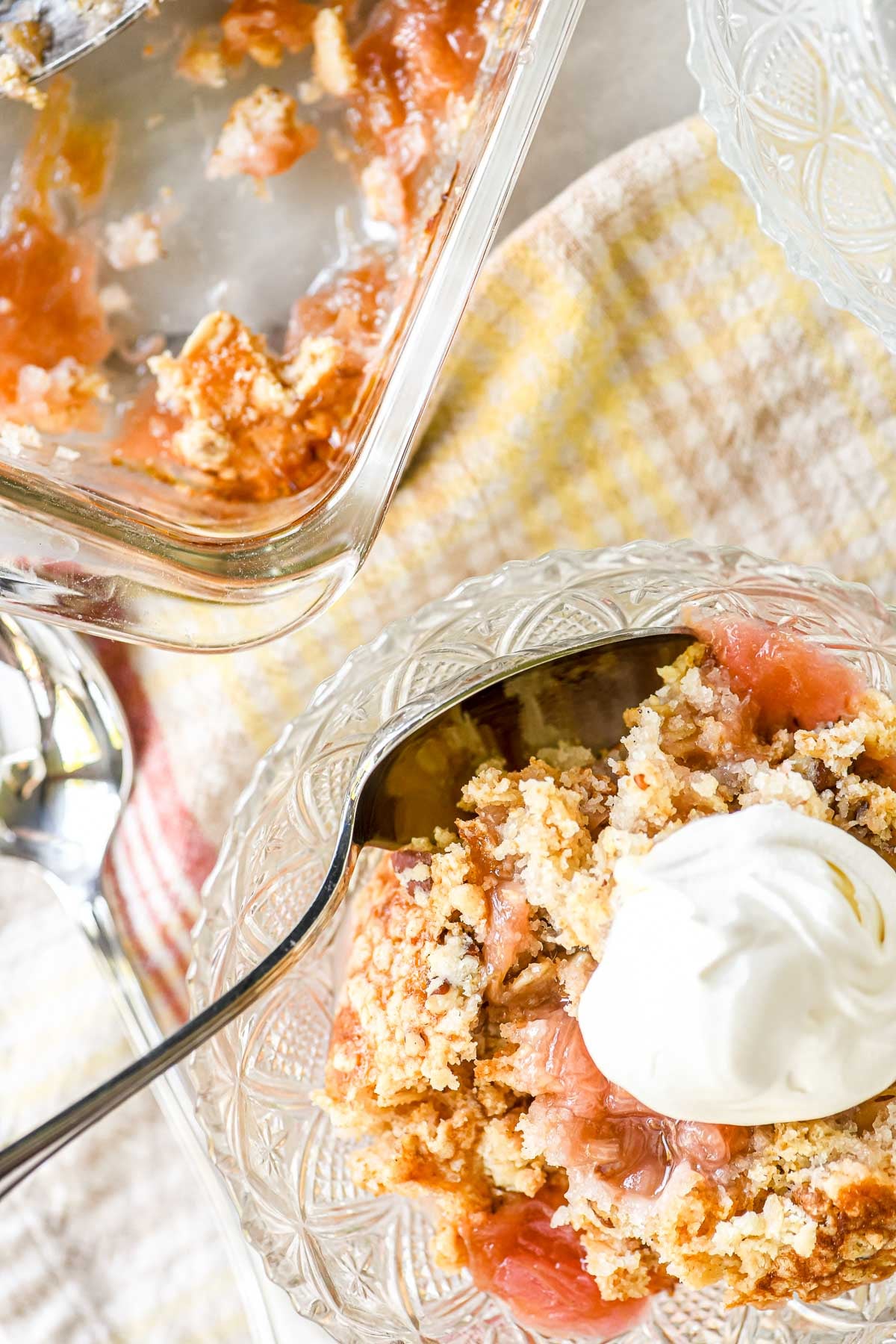 rhubarb dump cake, with whipped cream.