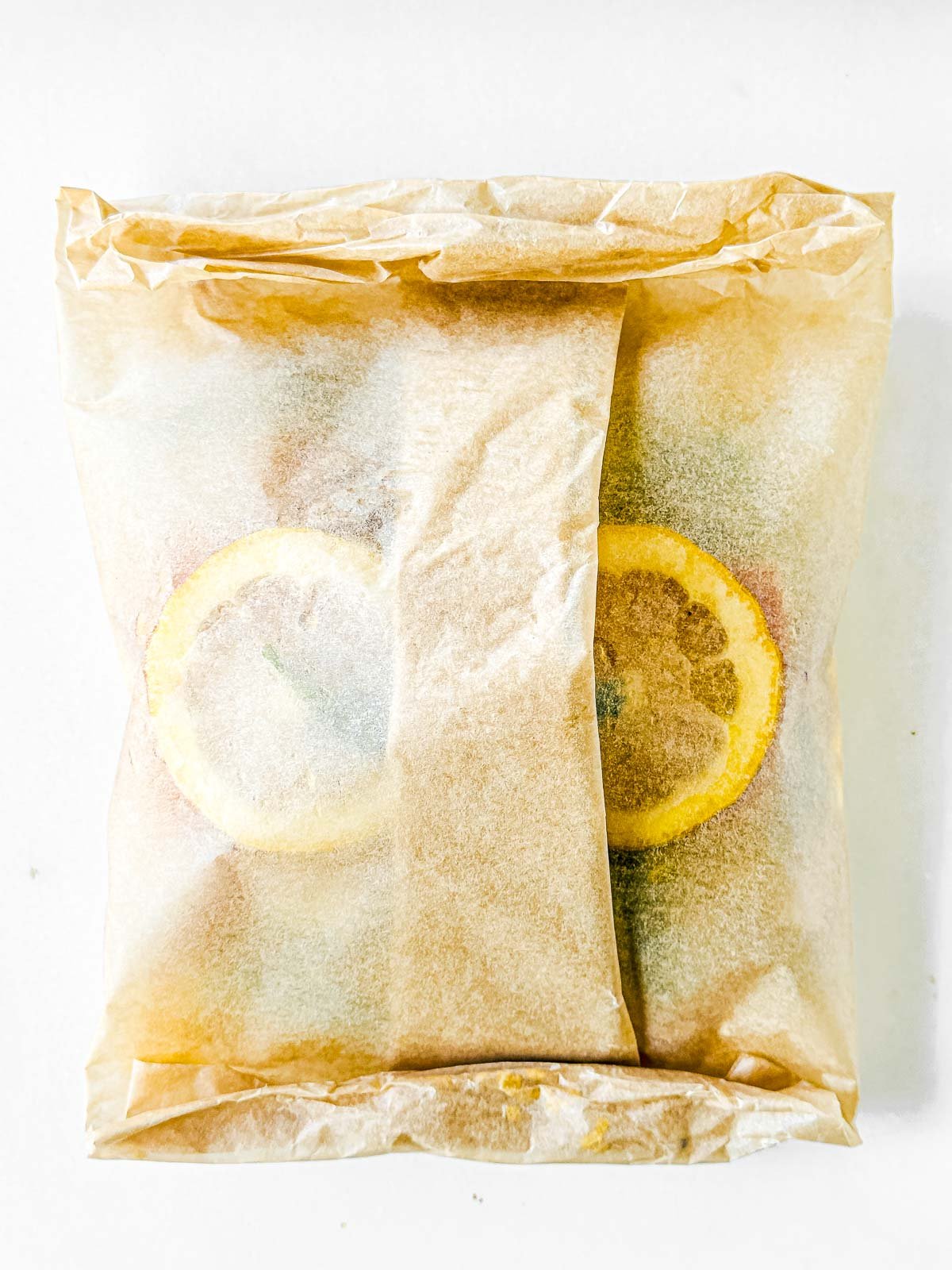 A wrapped salmon packet.