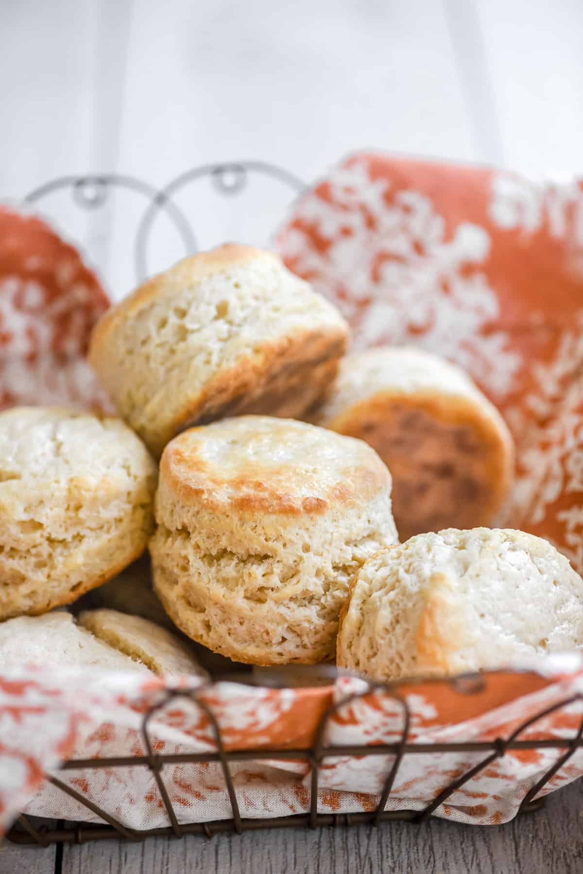 3 ingredient biscuits in a basket with napkin liner.