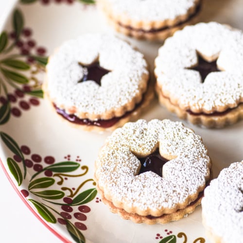 cardamom linzer cookies with lingonberry jam.