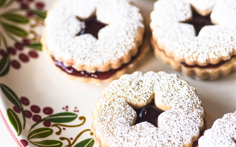 cardamom linzer cookies with lingonberry jam.