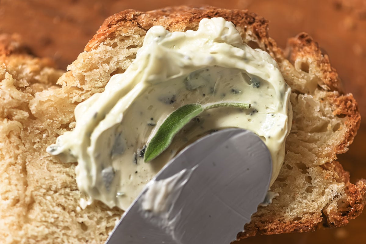 Cheddar soda bread with sage butter.