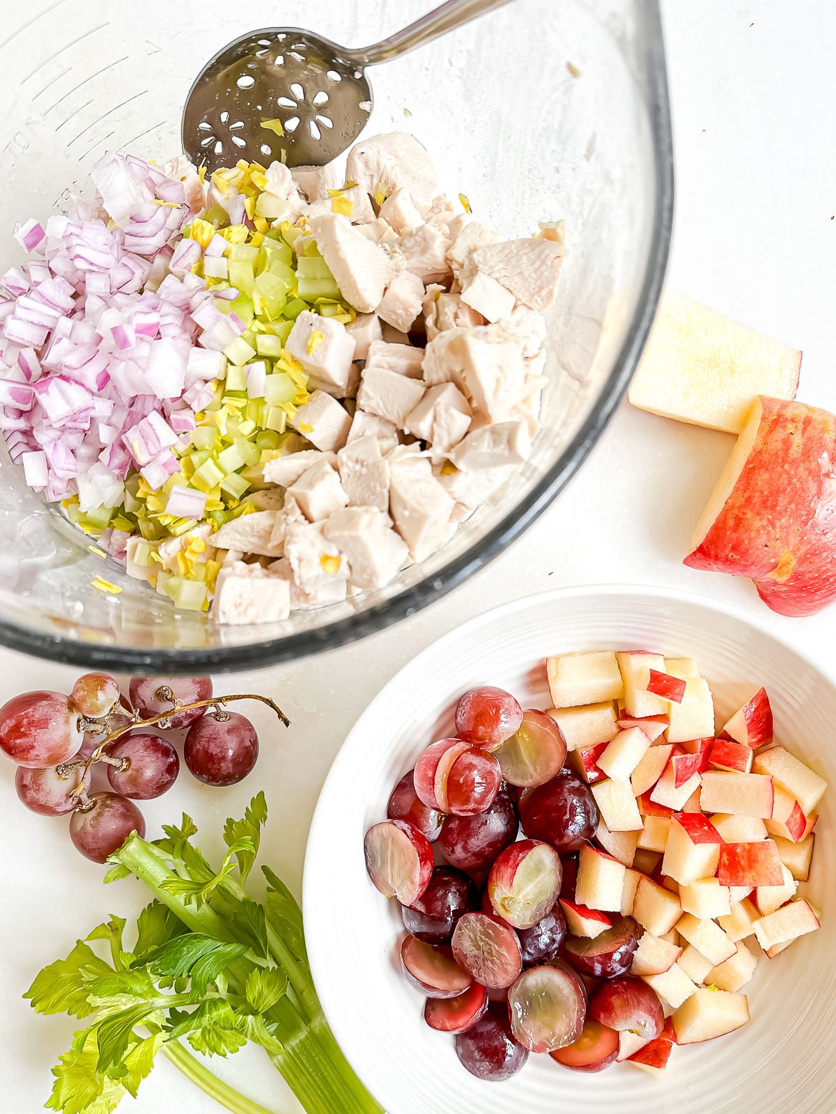 Sonoma chicken salad ingredients ready chopped.