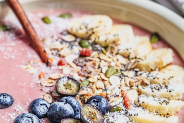 kefir smoothie bowl, blended with oats.