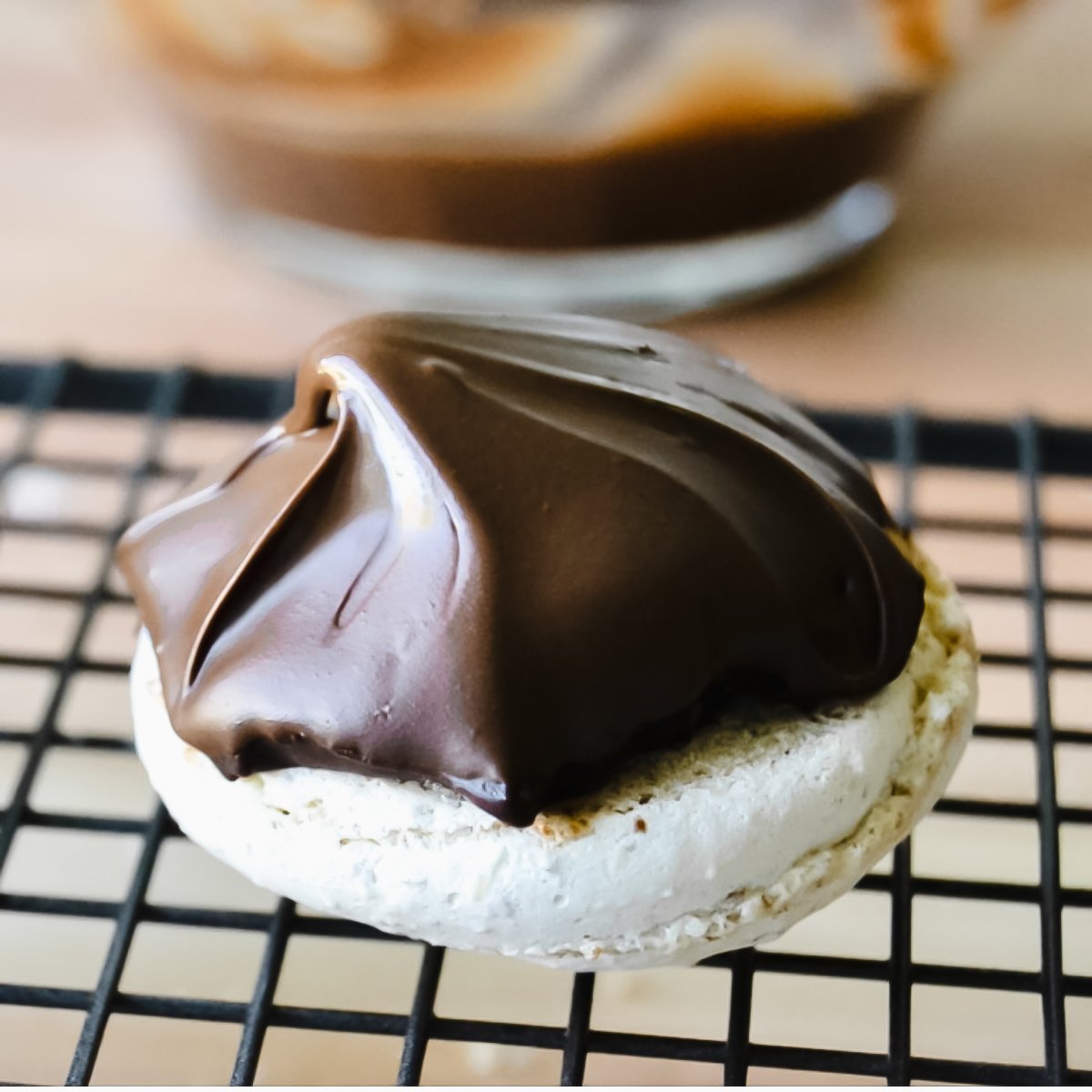 Sarah Bernhardt cookie on a rack.