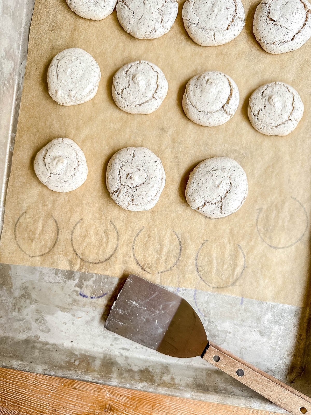 Sarah Bernhardt cookies on a cookie sheet.