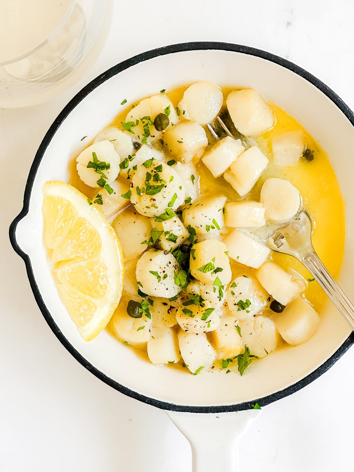 sauteed scallops, pale