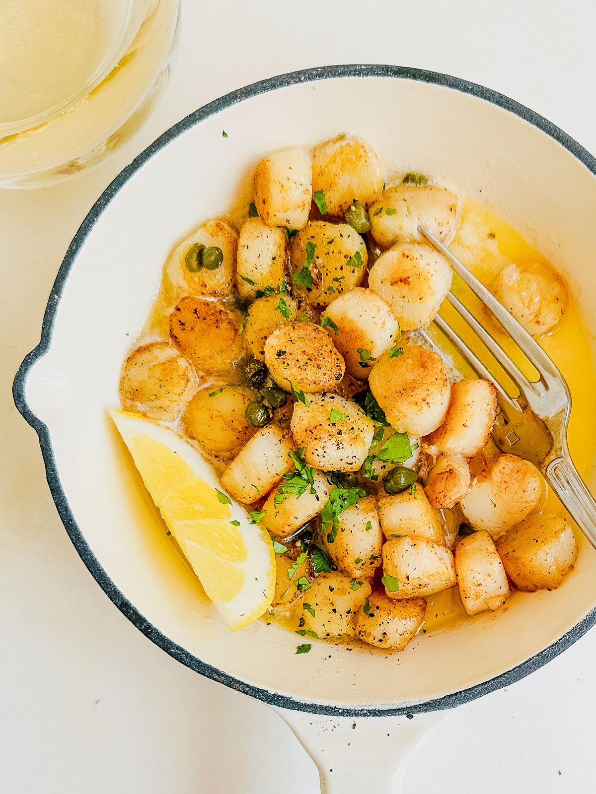 sauteed scallops, golden