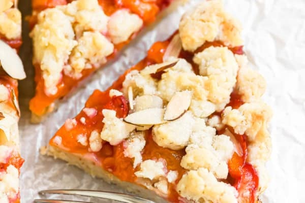 apricot almond tart, sliced.