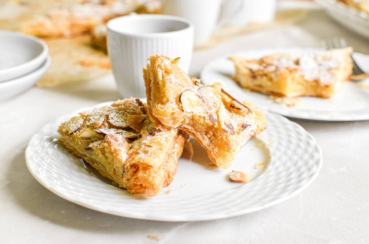 sheet pan almond croissants, plated.
