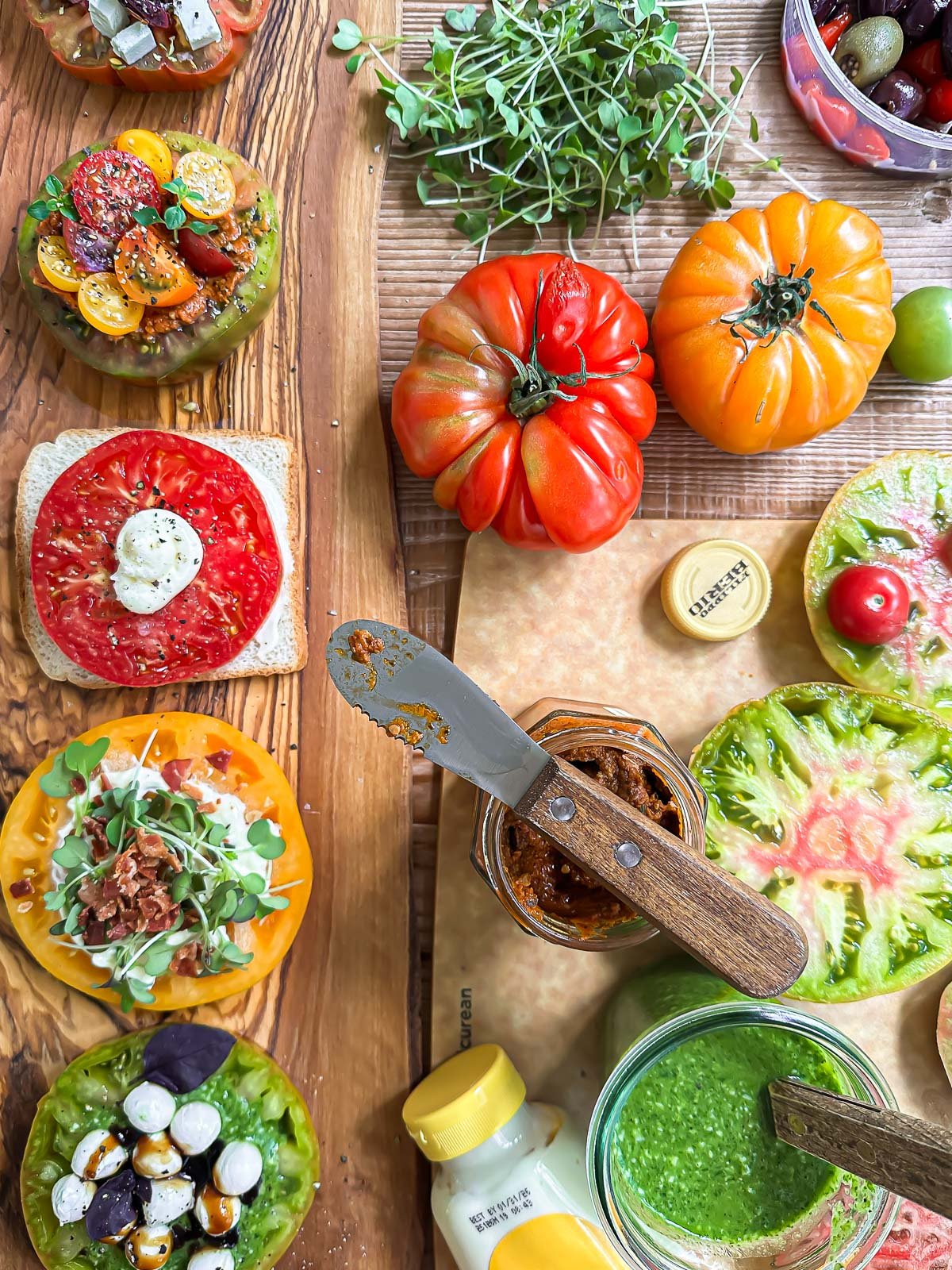 Making tomato flights with heirloom tomatoes.