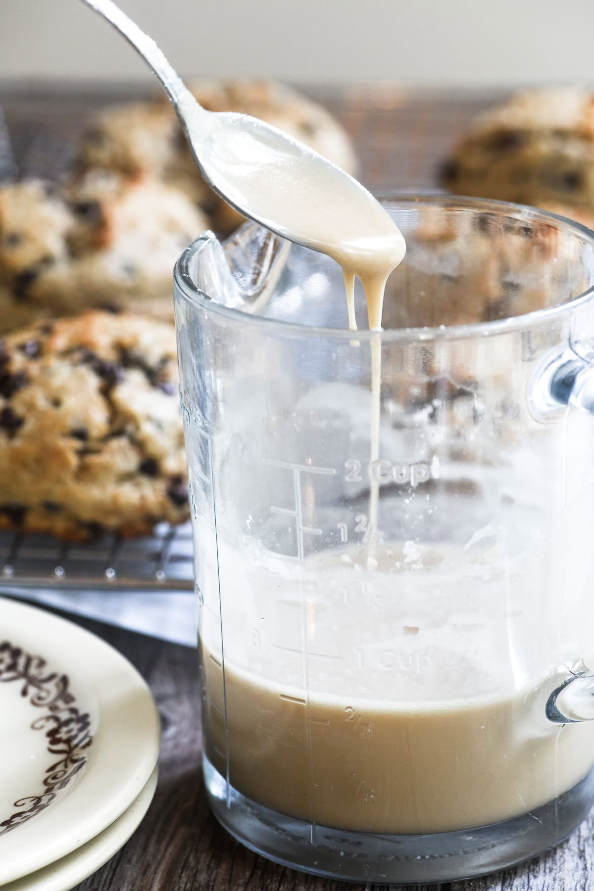 coffee glaze in a glass pitcher.