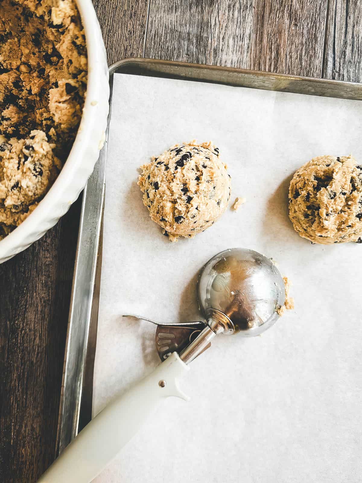Scooping espresso scone dough.
