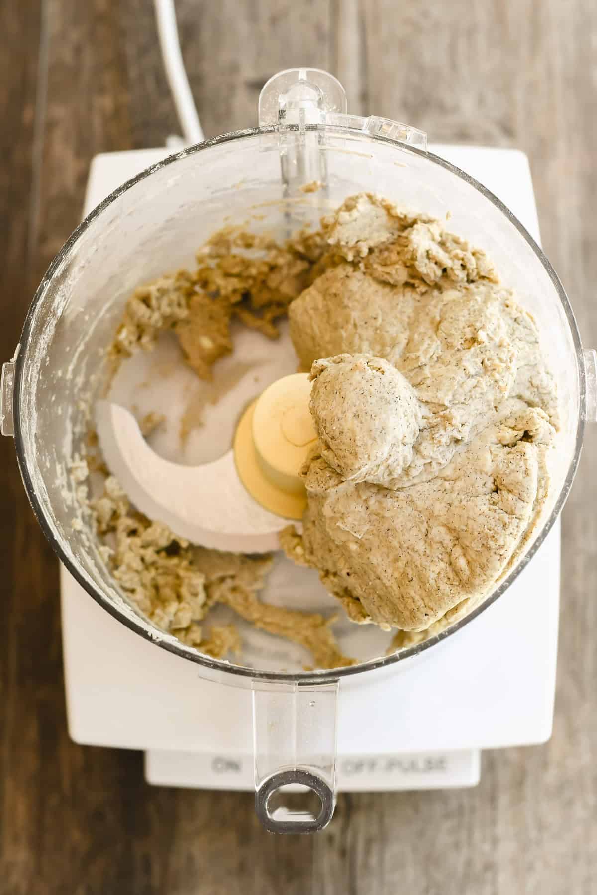 making buckwheat biscuit dough in food processor.