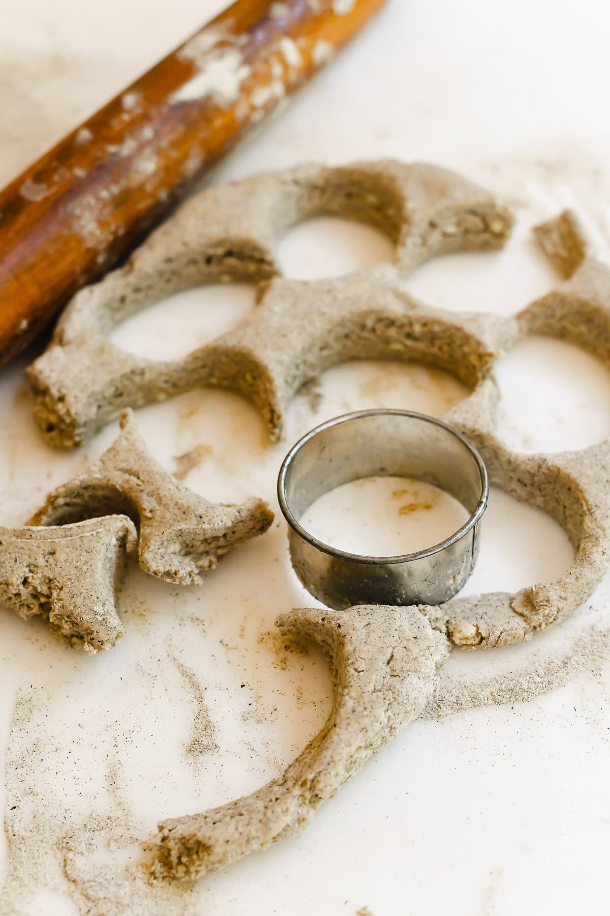 cutting out buckwheat biscuits.