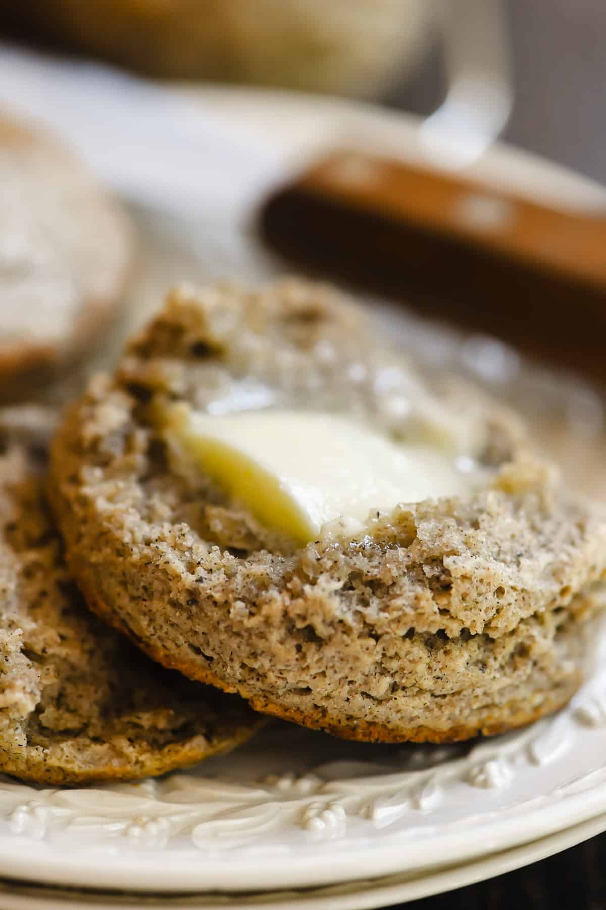 butter melting on a split buckwheat biscuit.