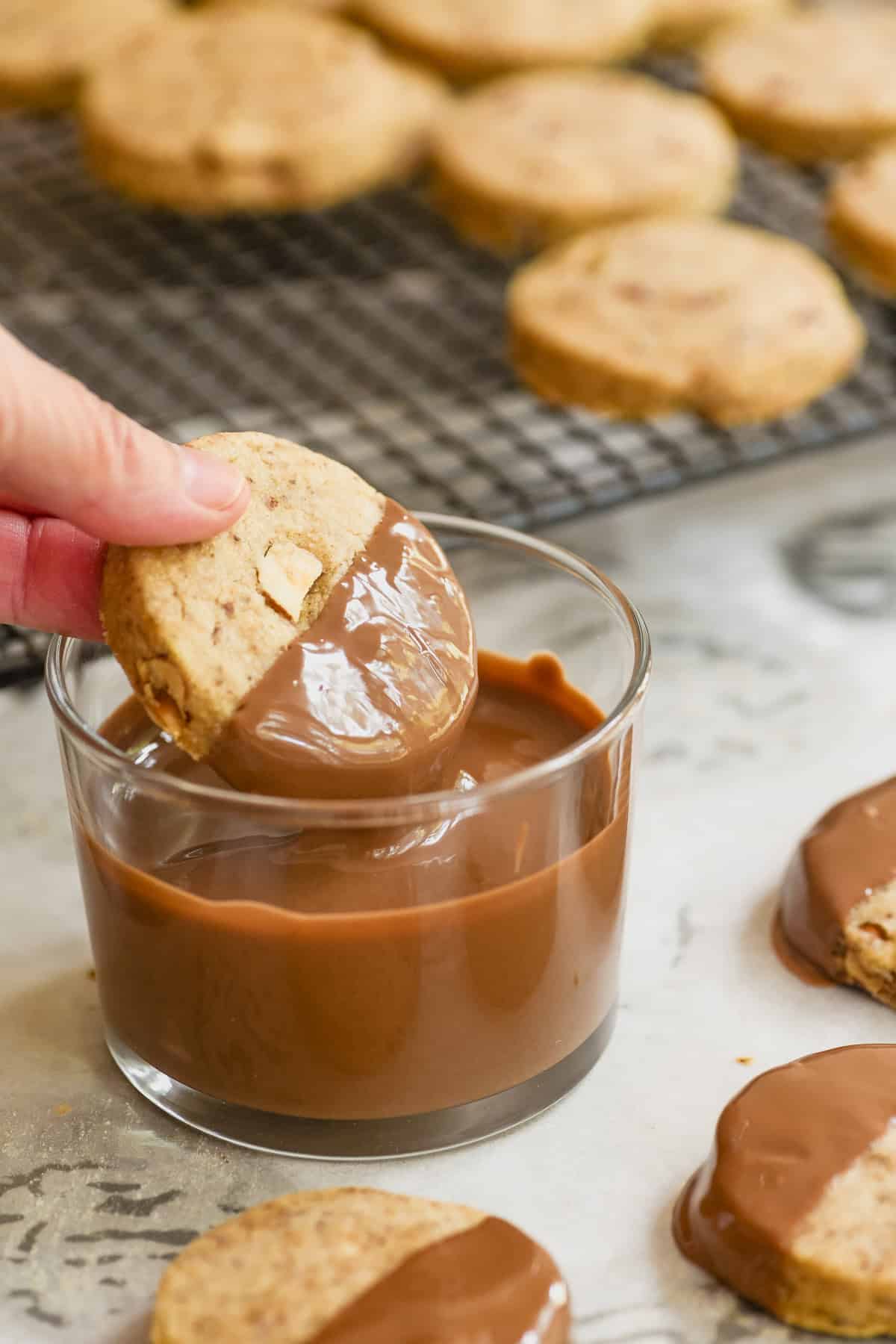 Just removing  coffee hazelnut cookie from melted  chocolate