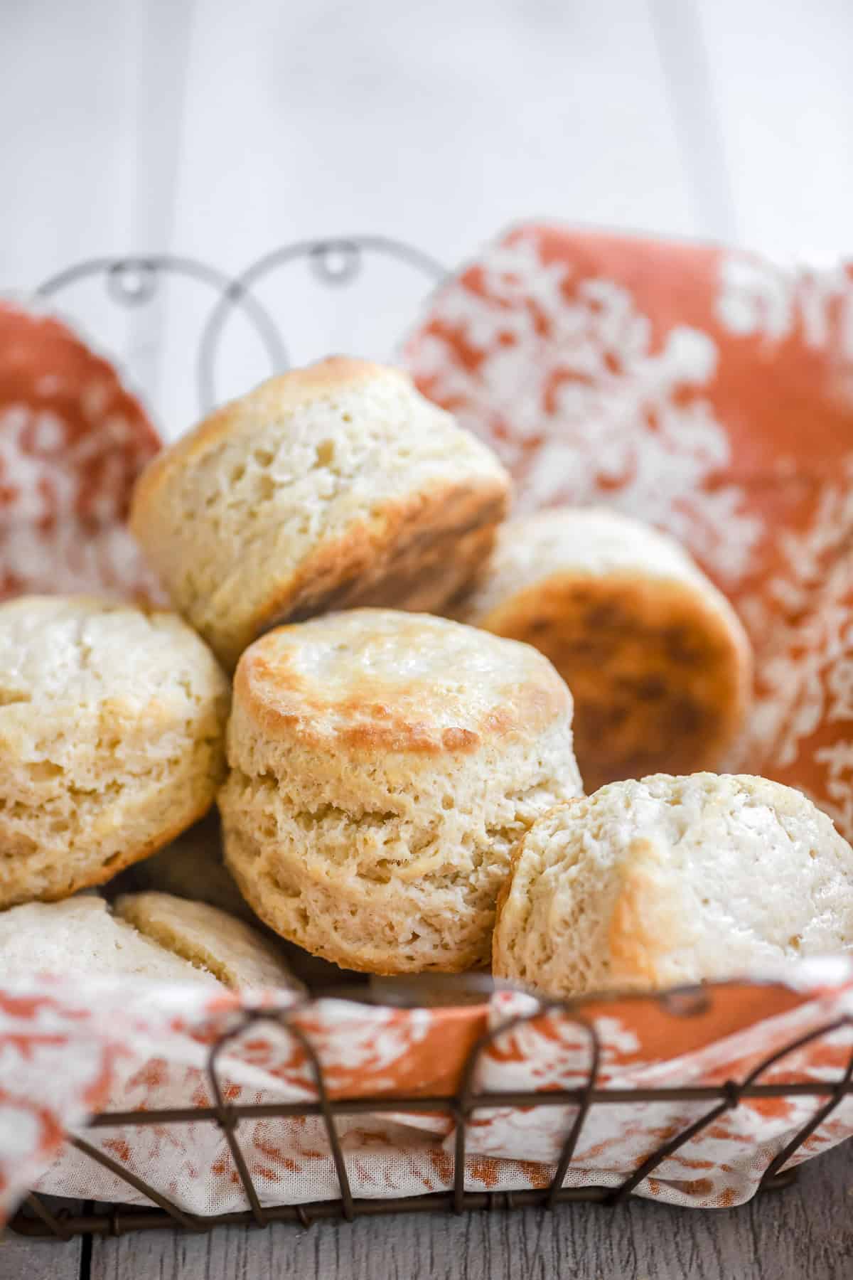 3 ingredient biscuits in a basket with napkin liner.