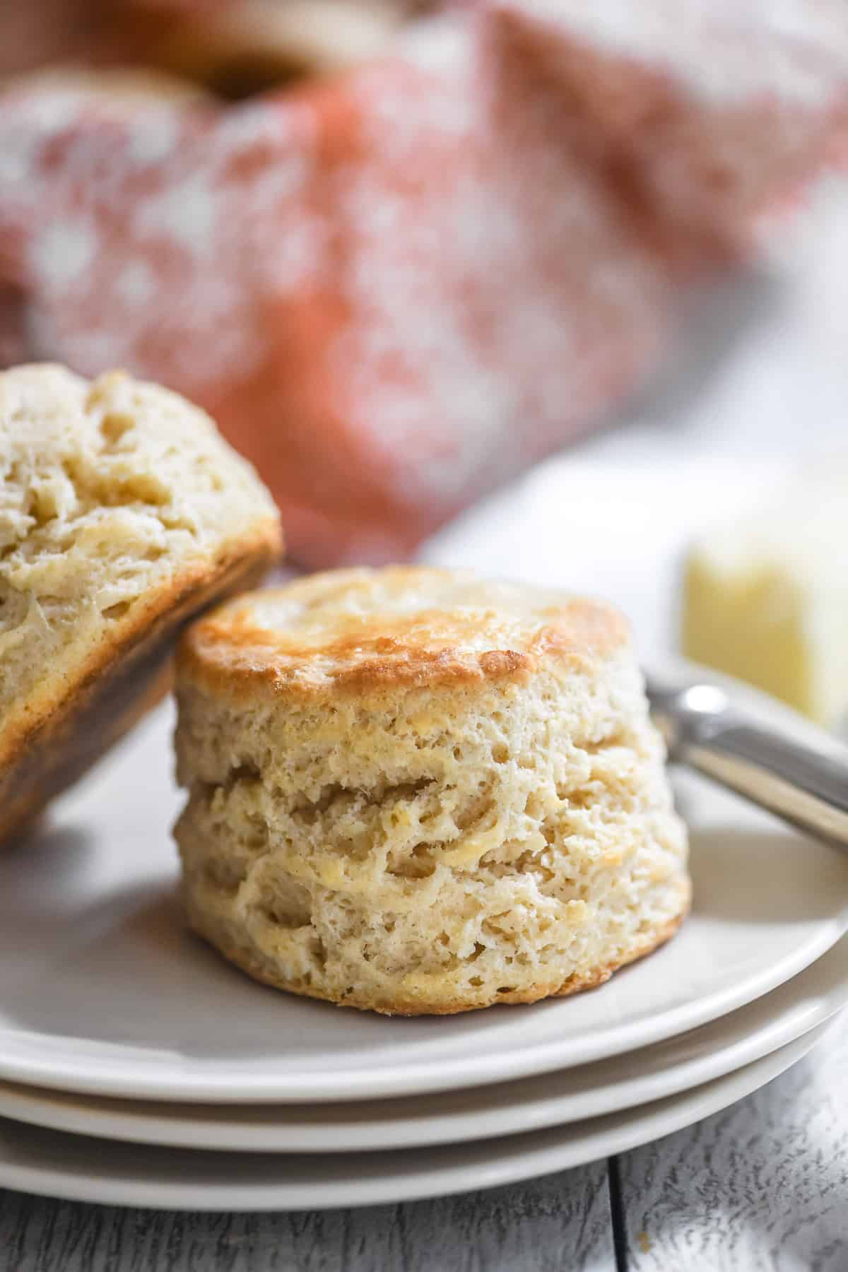 2 three ingredient biscuits on a plate.
