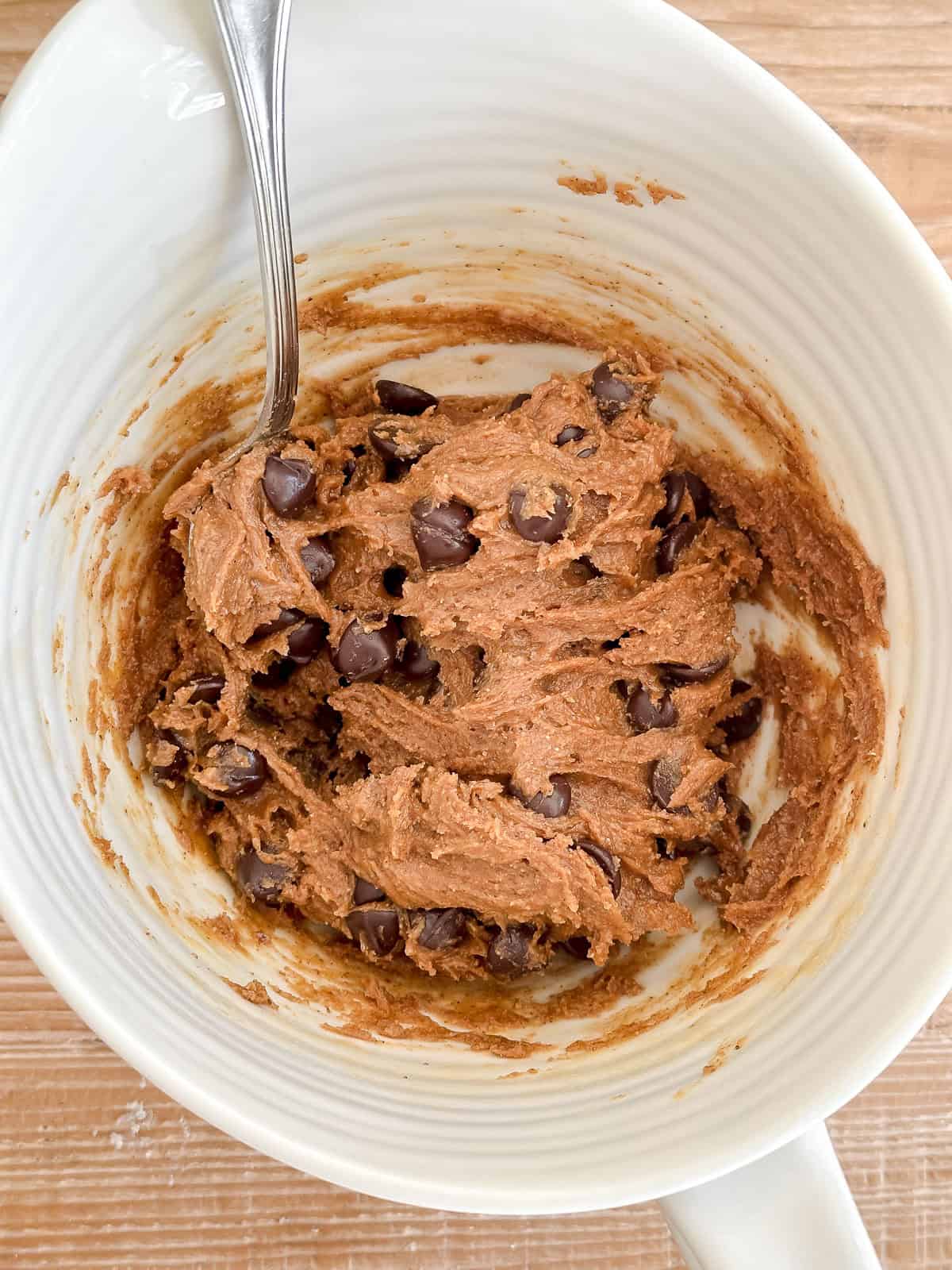 Mixing the 5-ingredient dough for flourless almond butter cookies.