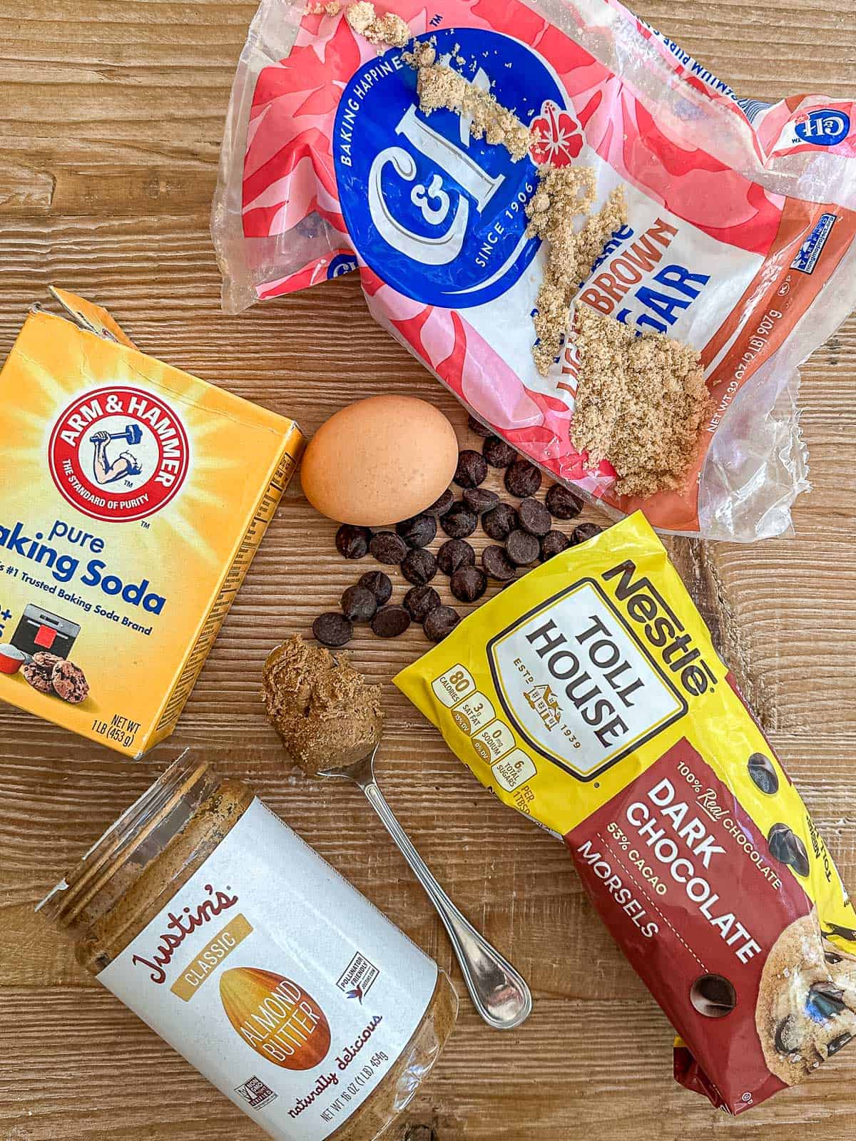 ingredients for flourless almond butter chocolate chip cookies