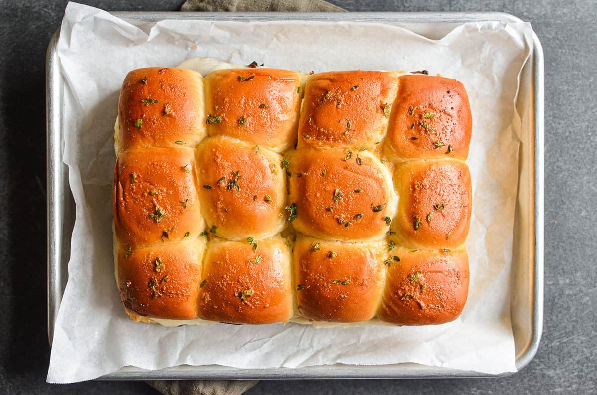 French Dip Sliders ready to bake.
