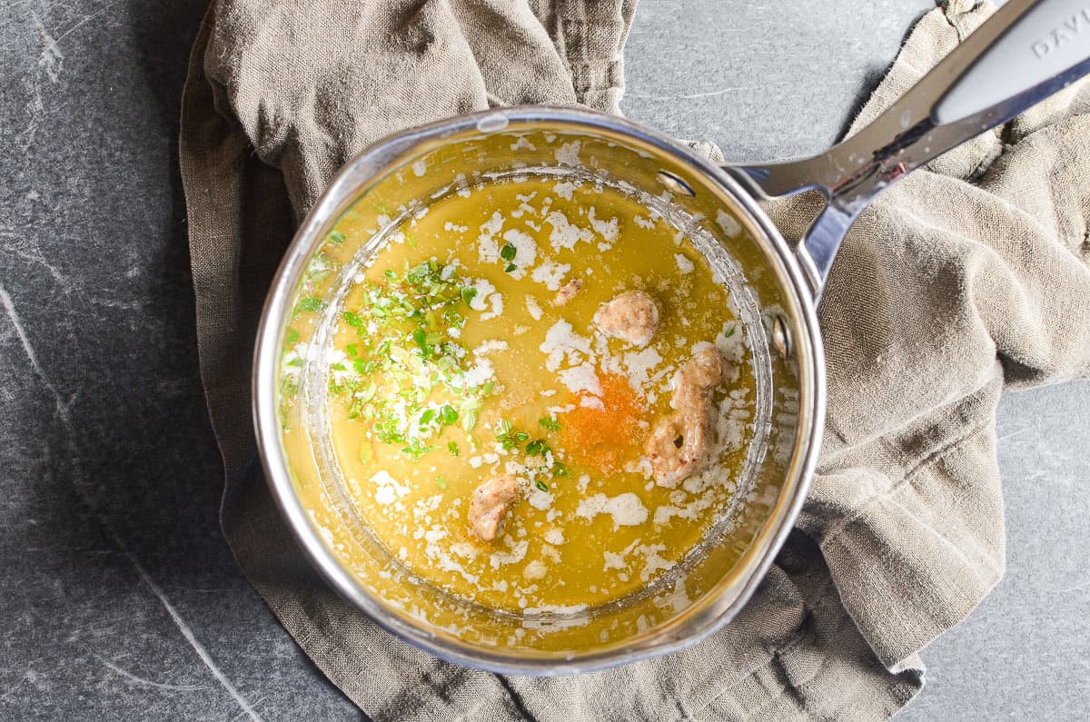 Making butter sauce for French Dip Sliders
