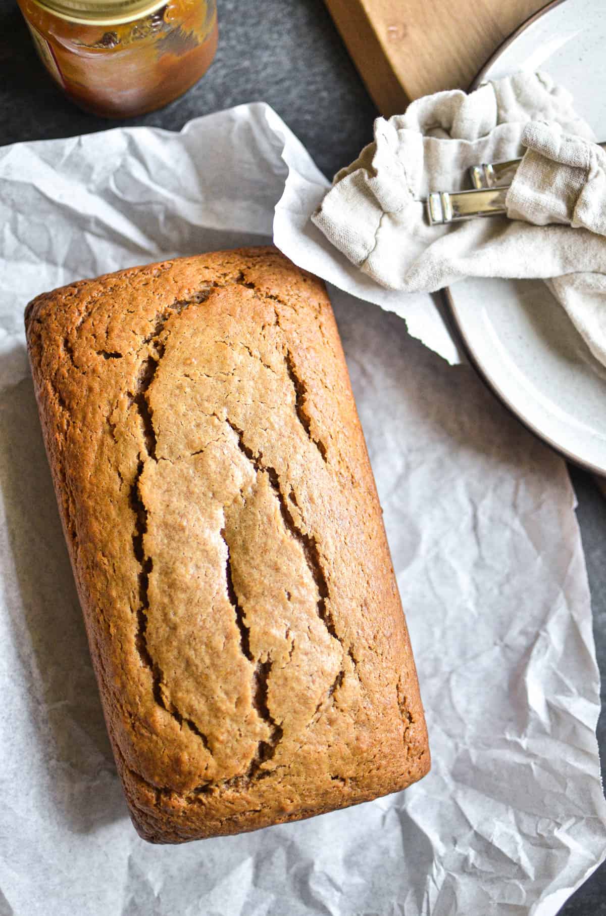 spiced apple loaf cake, out of the oven.