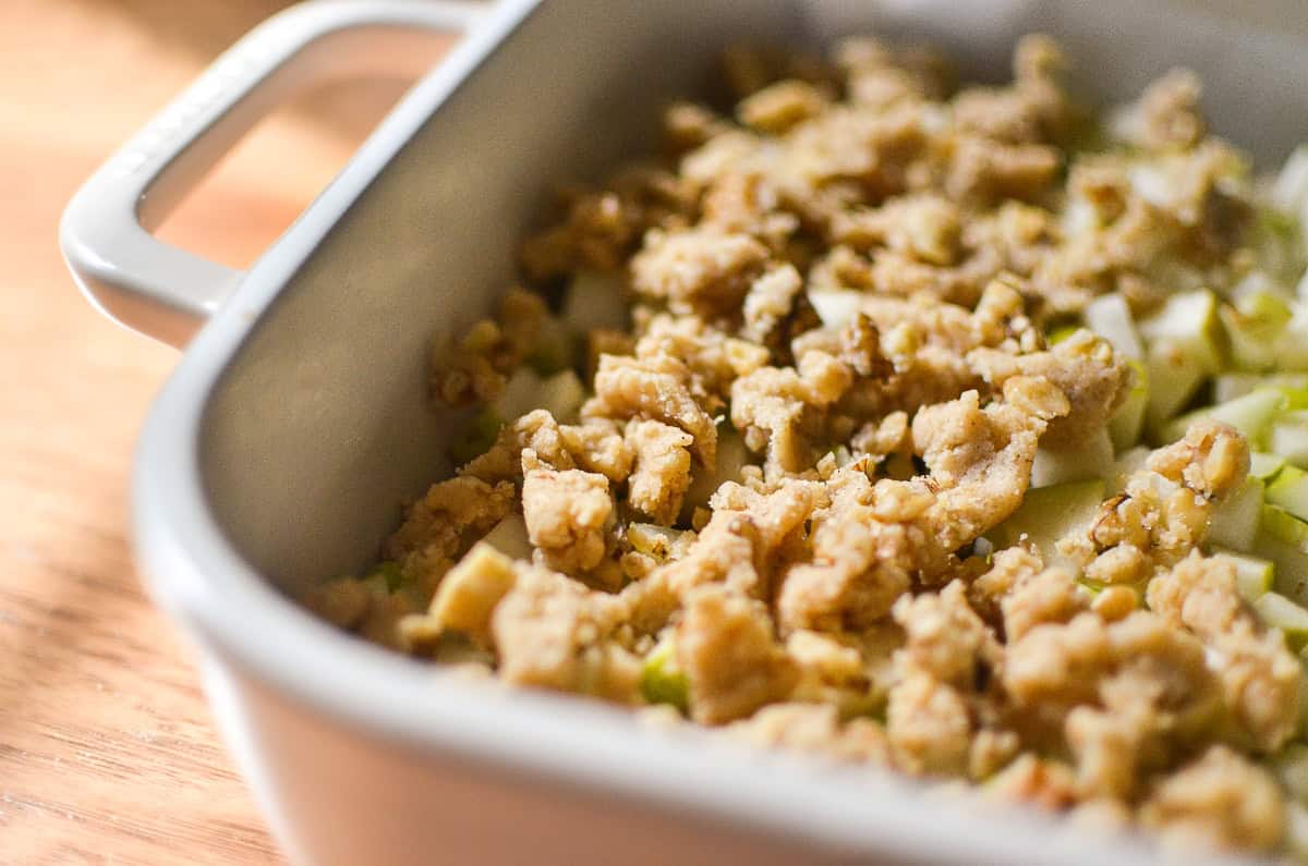Pear crumble bars before baking.