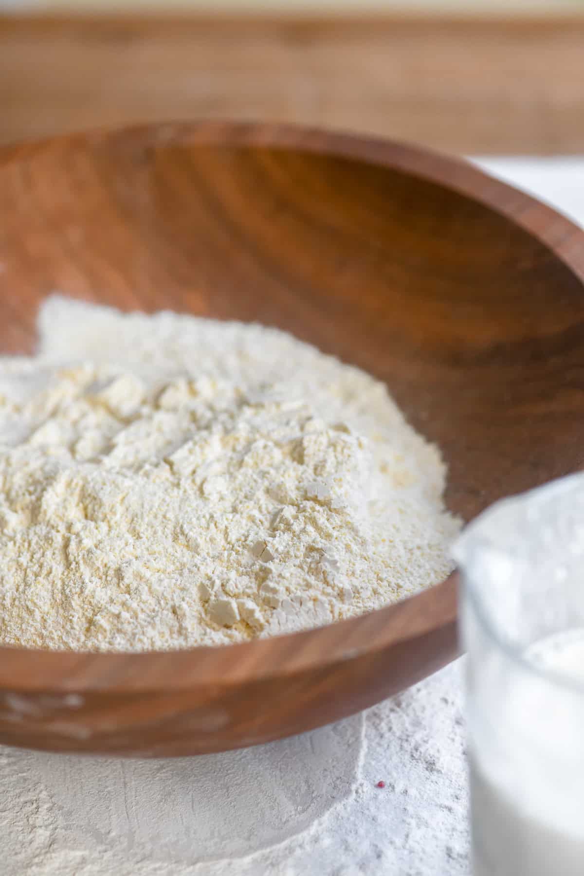 flours and buttermilk to make Irish yellowmeal soda bread.