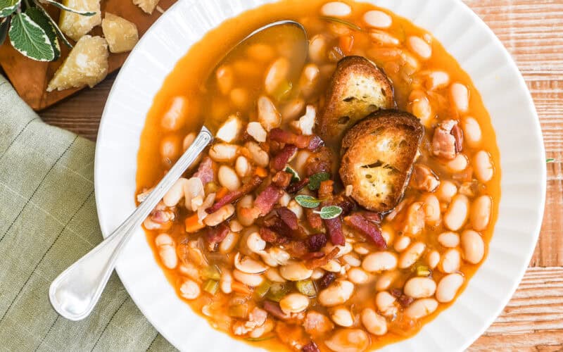 white bean and bacon soup, one of my favorite Dutch oven soup recipes.