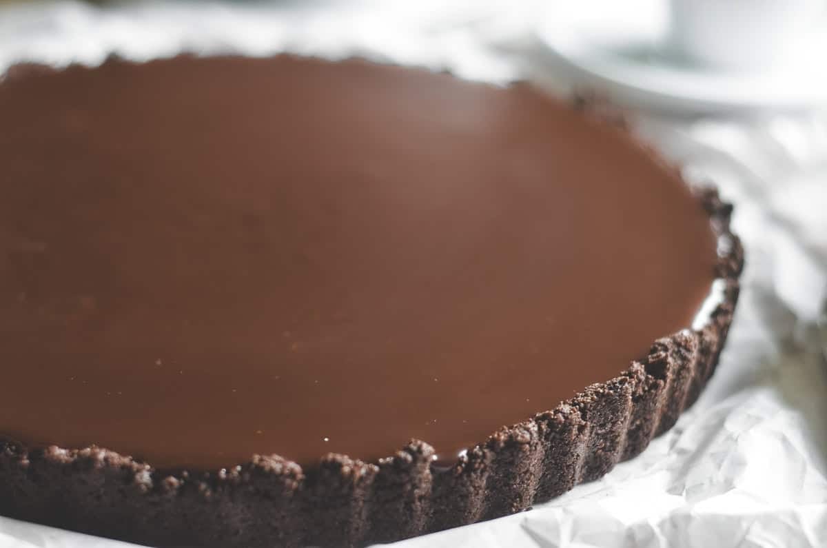 espresso ganache tart, uncut.