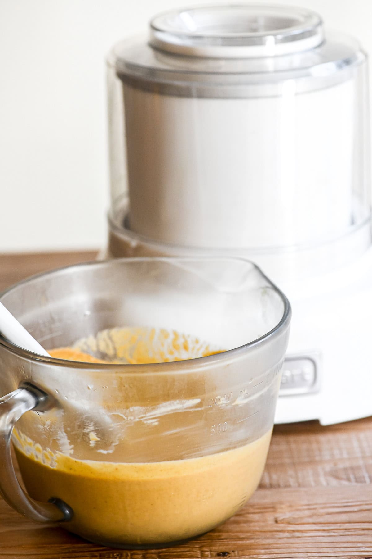 pumpkin ice cream custard in pitcher.