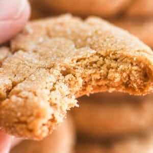3 ingredient peanut butter cookie with bite taken.