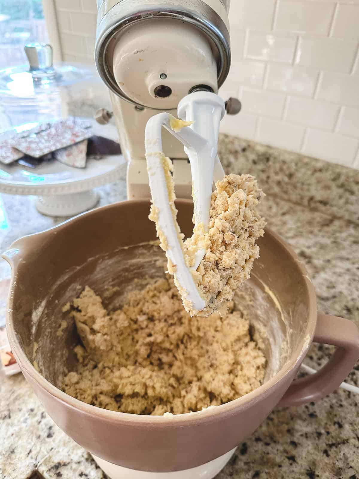 making butter balls dough in a stand mixer.