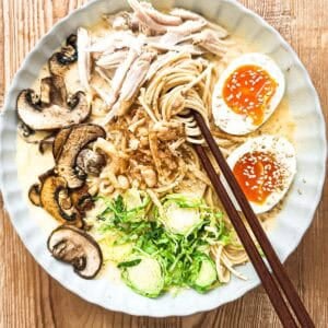 creamy ramen with turkey and fixings