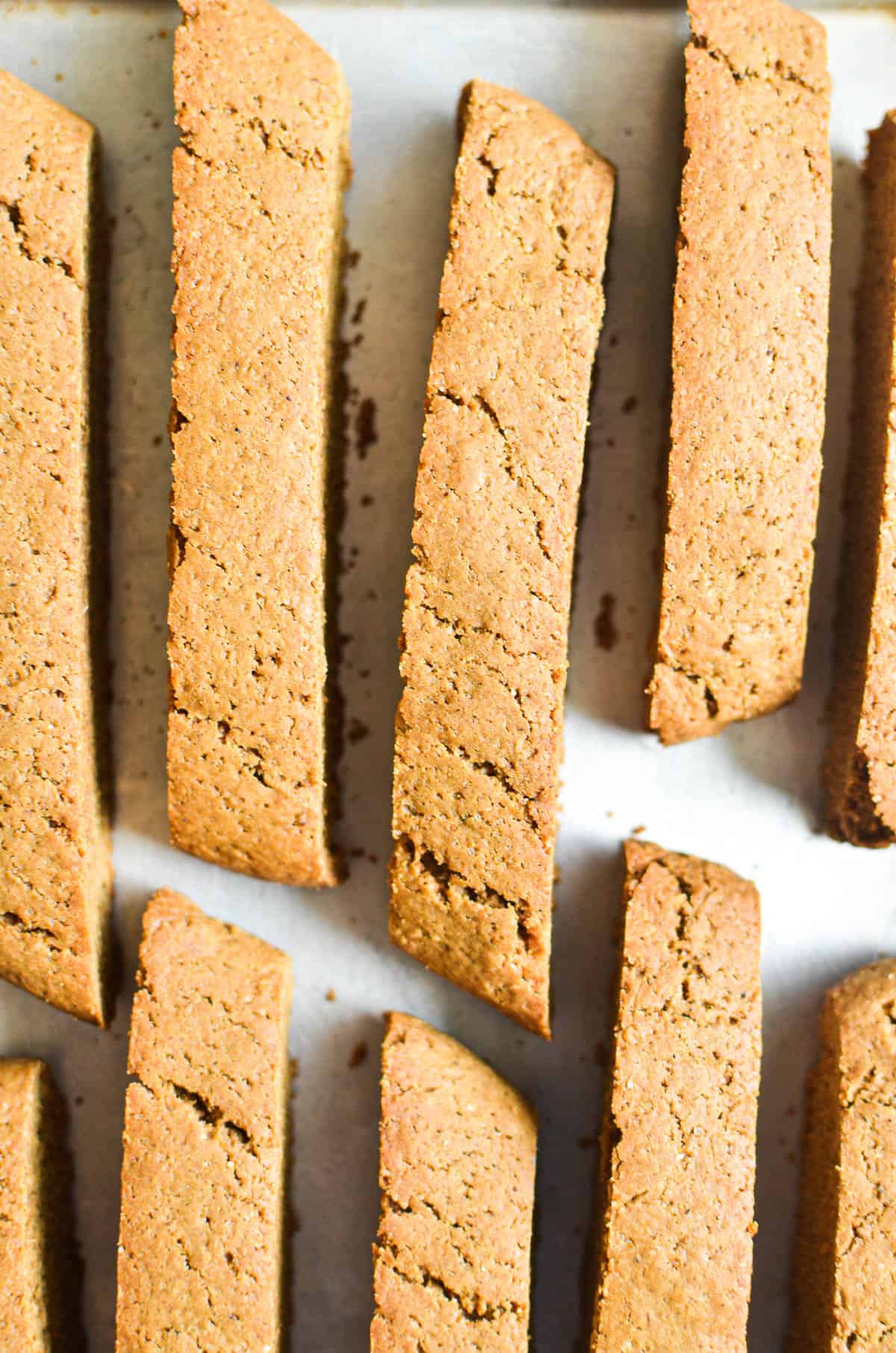 gingerbread biscotti just out of the oven.
