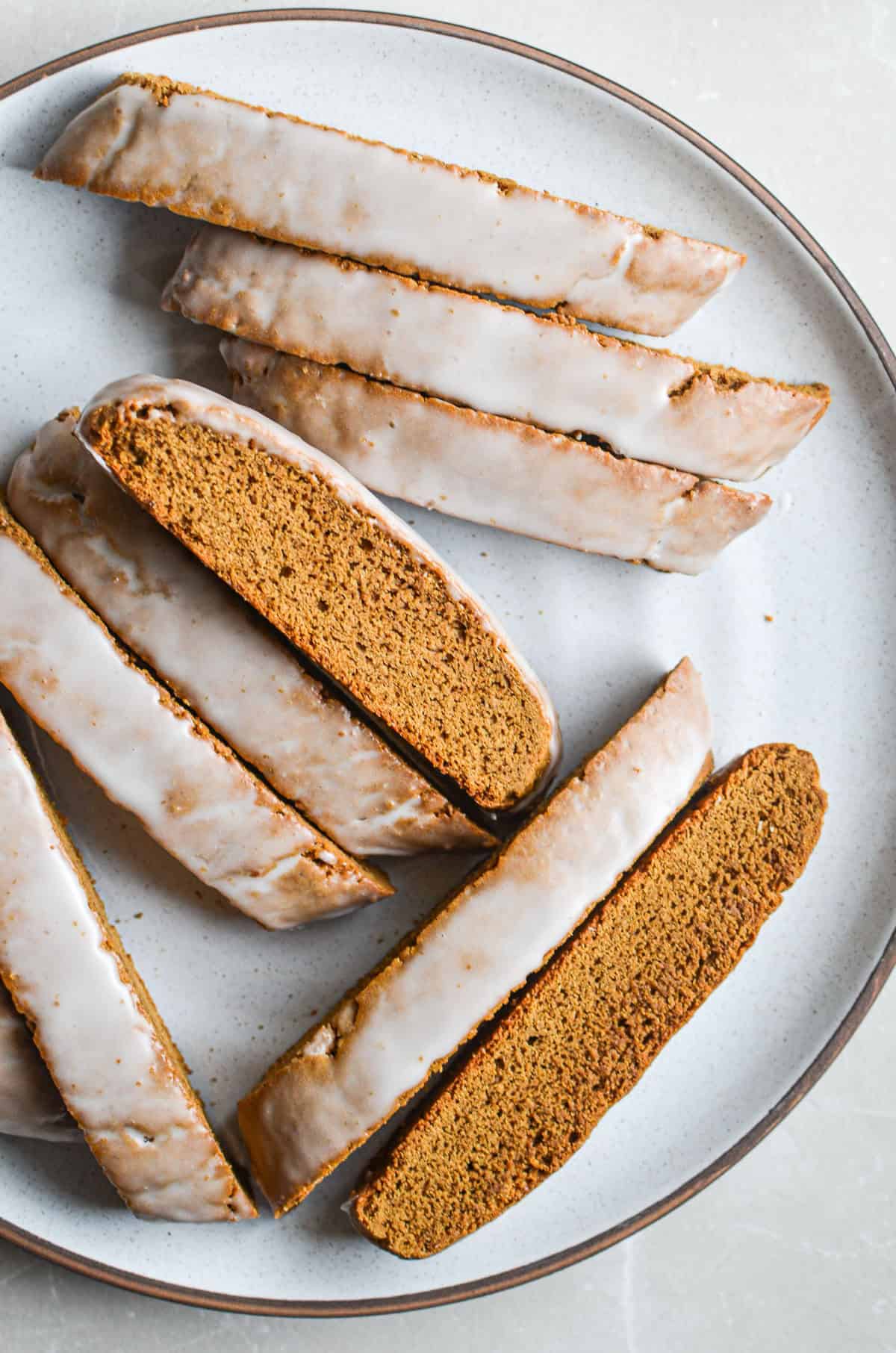 gingerbread biscotti on a plate.