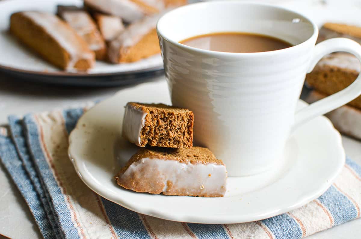 a broken gingerbread biscotti showing texture.