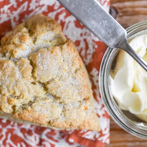close look at orange cardamom scones with butter.