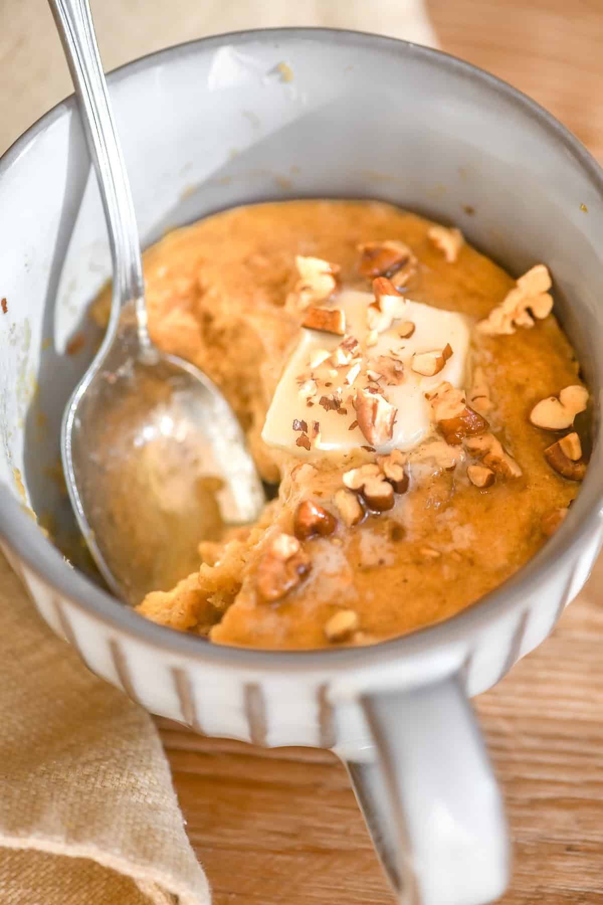 protein pumpkin pancake bowl with spoon