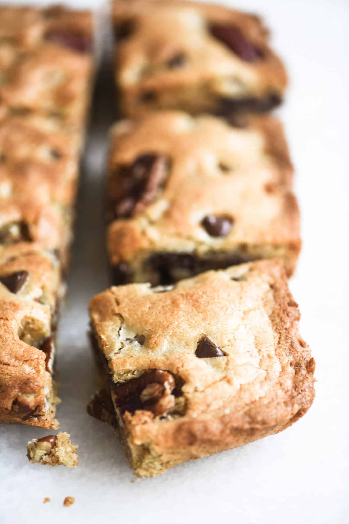 bourbon butter pecan brownies, sliced.