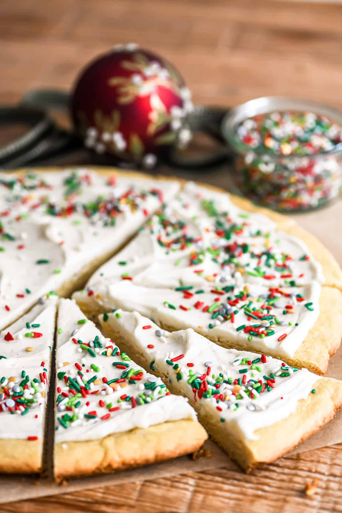 giant Christmas cookie, sliced into wedges.